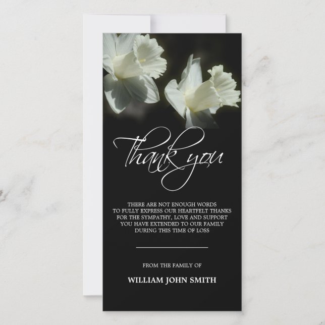 Sympathy Flower Daffodils THANK YOU Black | PHOTO Card (Front)