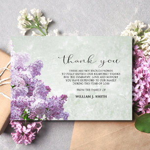 Sympathy Flower Lilacs THANK YOU Grey Card