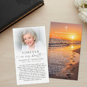 Sympathy Footprints In The Sand Photo Prayer Card