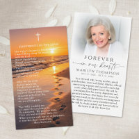 Sympathy Footprints In The Sand Photo Prayer Card