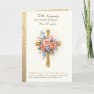 Sympathy for Daughter Gold Cross Floral Card