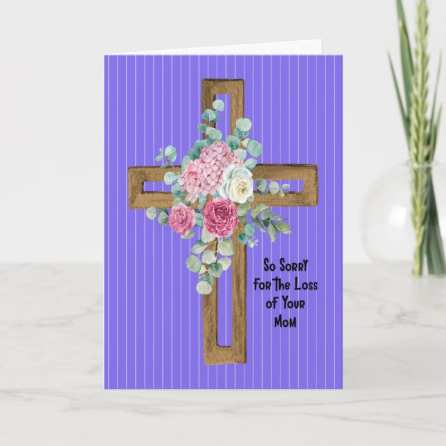Sympathy for Mom with Floral Cross  Card (Front)
