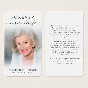 Sympathy Forever In Our Hearts Photo Prayer Card