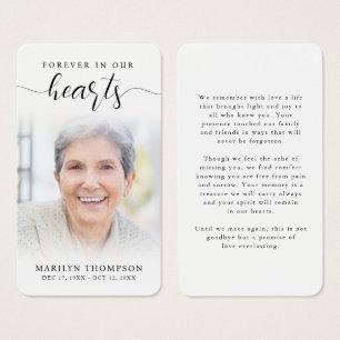 Sympathy Forever In Our Hearts Photo Prayer Card