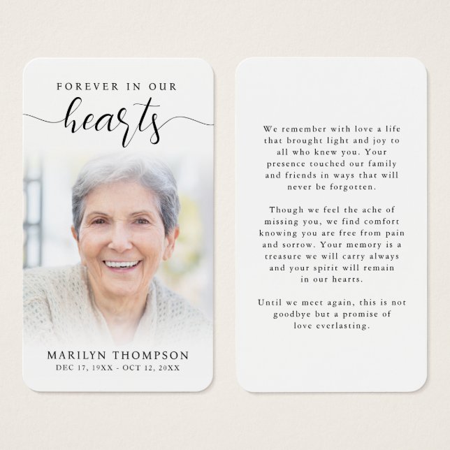 Sympathy Forever In Our Hearts Photo Prayer Card (Devant & derrière)