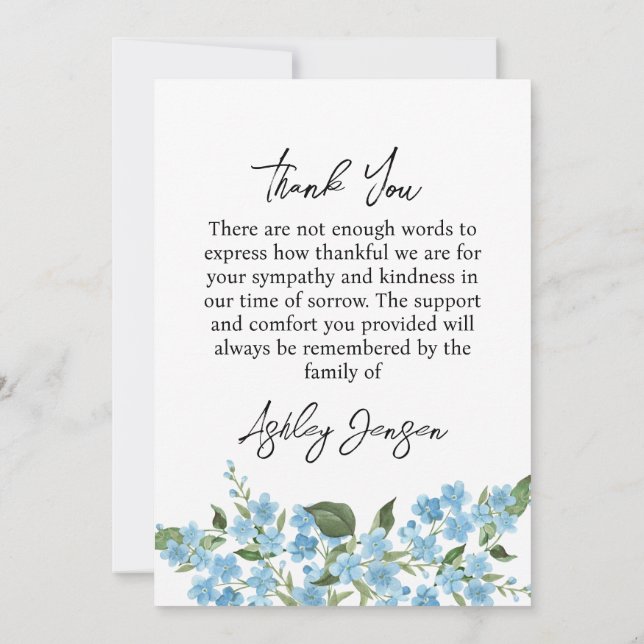 Sympathy Forget me not Photo Thank You Card (Back)