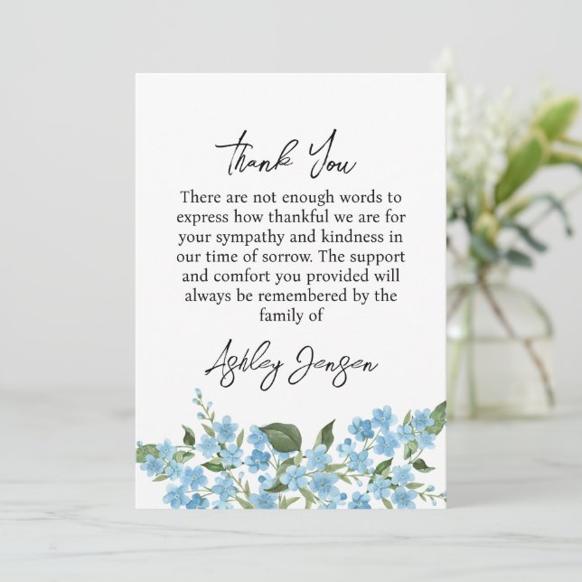 Sympathy Forget me not Thank You Card (Standing Front)