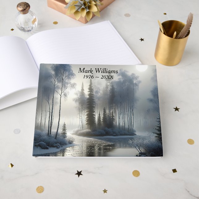 Sympathy Frozen River With Frosted Trees Guest Book (Front Open)
