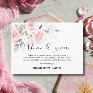 Sympathy Funeral Flower Blush Pink Roses THANK YOU Card