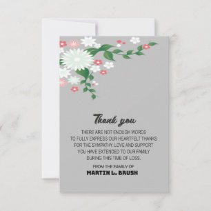 Sympathy Funeral Flower THANK YOU  Note Message
