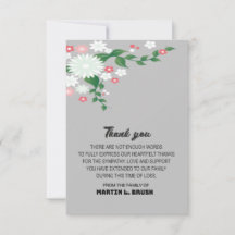 Sympathy Funeral Flower THANK YOU  Note Message