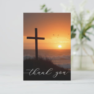 Sympathy Funeral Memorial Cross at Ocean Thank You Card