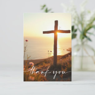 Sympathy Funeral Memorial Cross Sunrise Ocean Thank You Card