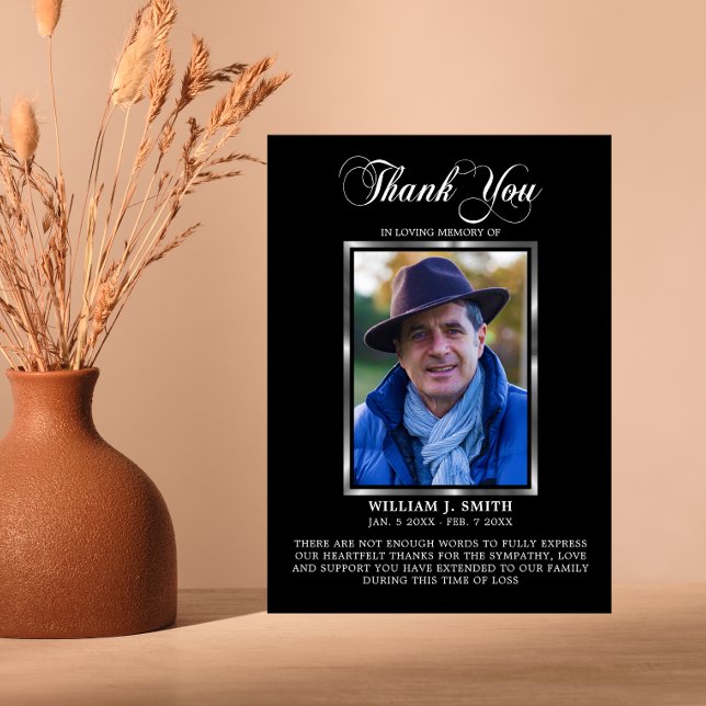 Sympathy Funeral Memorial THANK YOU Photo Silver Card (Creator Uploaded)