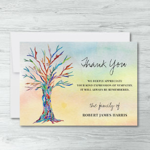 Sympathy Funeral Memorial Tree Thank You  Card