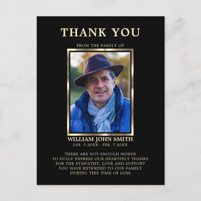 Sympathy Funeral Memory THANK YOU Photo Black Postcard (Front)
