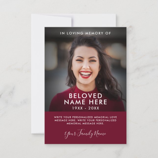 Sympathy Funeral Memory Thank You  Photo card (Front)