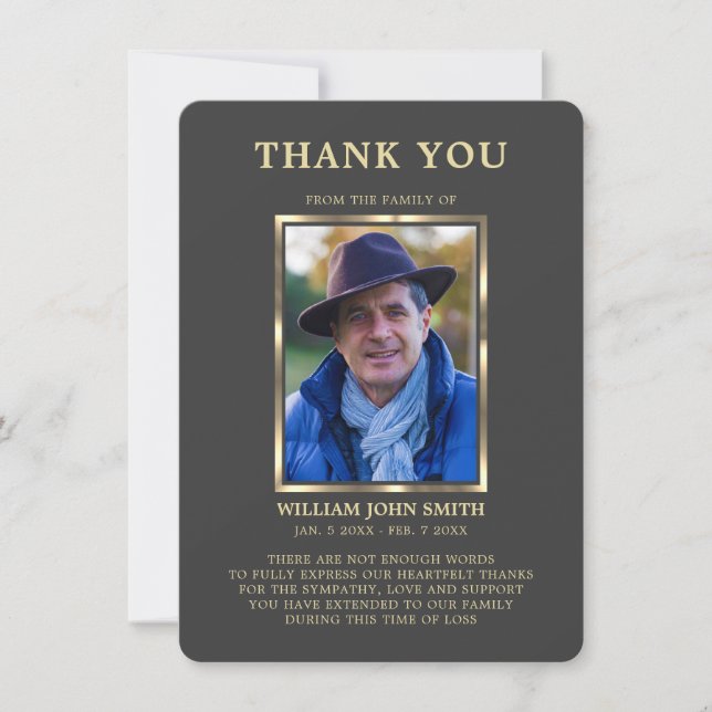 Sympathy Funeral Memory THANK YOU Photo GREY (Front)