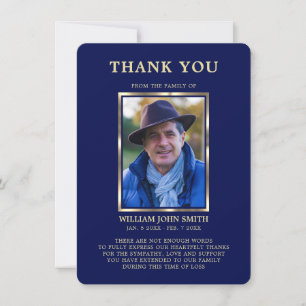 Sympathy Funeral Memory THANK YOU Photo Navy Blue Card