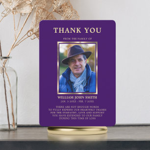Sympathy Funeral Memory THANK YOU Photo Purple Card