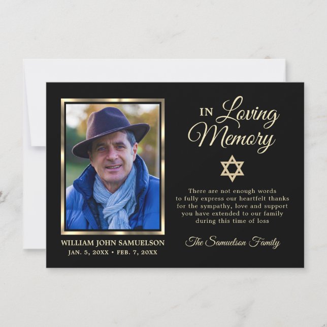 Sympathy Funeral Memory THANK YOU Star David Photo Card (Front)