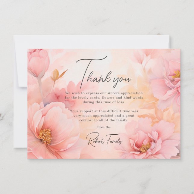 Sympathy Funeral Pink Peonies Vintage Thank You (Front)