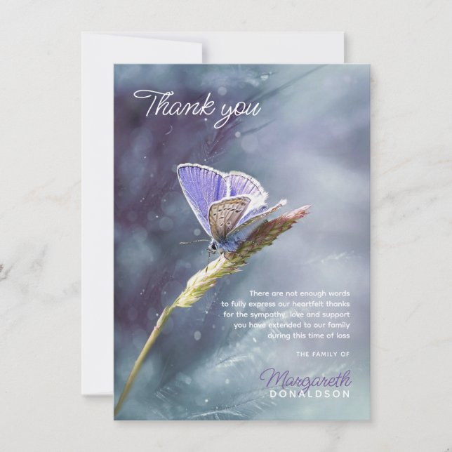 Sympathy Funeral THANK YOU Butterfly Purple (Front)