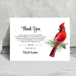 Sympathy Funeral THANK YOU Cardinal Bird Winter Card
