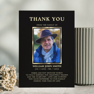 Sympathy Funeral THANK YOU Photo Black Note Card