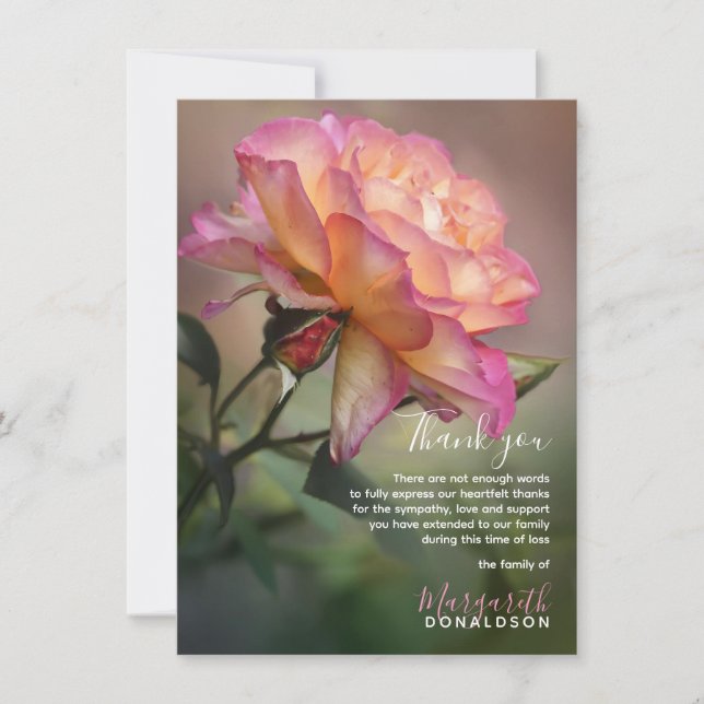 Sympathy Funeral THANK YOU Pink Rose (Front)
