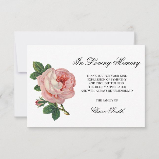 Sympathy Funeral THANK YOU Vintage Rose Floral (Front)