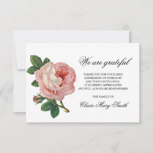Sympathy Funeral THANK YOU Vintage Rose Floral Card