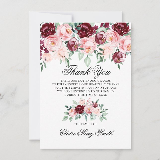 Sympathy Funeral THANK YOU Watercolor Floral (Front)