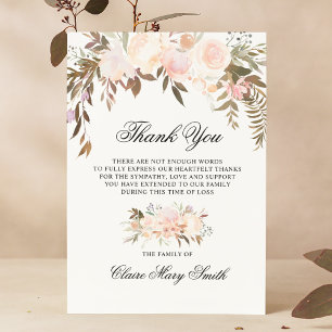 Sympathy Funeral THANK YOU Watercolor Floral Card