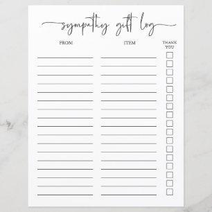Sympathy Gift Log And Thank You Tracker