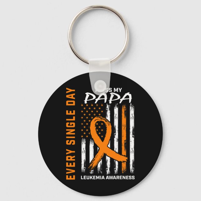 Sympathy Gifts Loss Of Papa Orange Leukaemia Aware Keychain (Front)