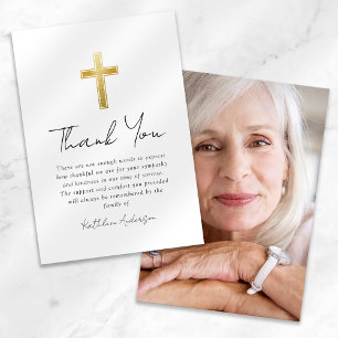 Sympathy Gold Cross Photo Funeral  Thank You Card