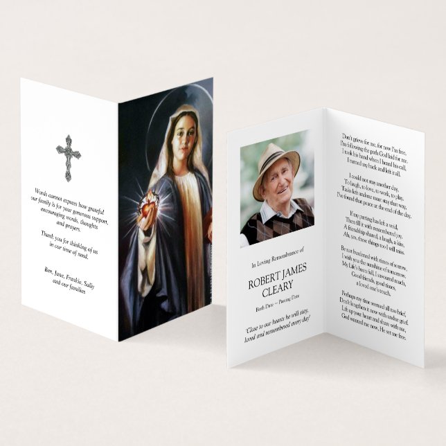 Sympathy Holy Cards Mary | Holding Sacred Heart (Inside and Outside)