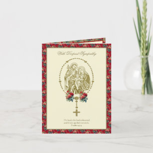 sympathy Holy Family Scripture Rosary Roses Card