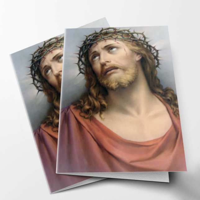 Sympathy Jesus Photo Funeral Thank You Card (Jesus Crown Of Thorns Sympathy Condolence Bereavement In Loving Memory of Funeral Thank You Card)