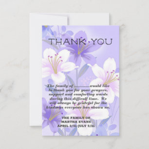 Sympathy Lavender and White Lilies  Thank You Card