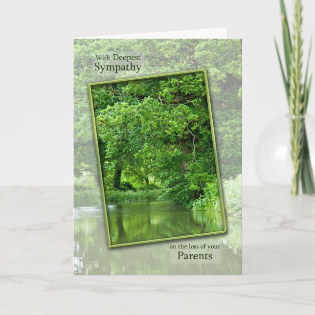 Sympathy loss of parents tranquil river scene card (Front)
