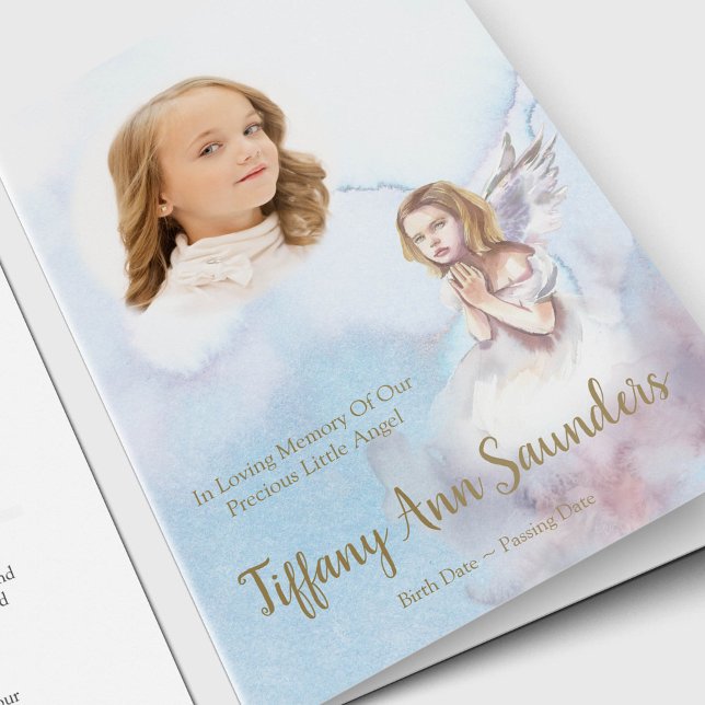 Sympathy Memorial Angel Funérailles Remerciements  (Angel with a photo of your loved one, watercolor background memorial sympathy funeral thank you card)