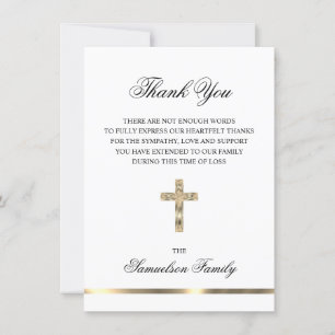 Sympathy Memorial Cross Gold PHOTO Thank You Card