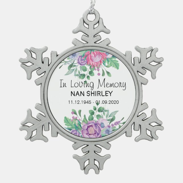 Sympathy Memorial In Loving Memory [customize] Snowflake Pewter Christmas Ornament (Front)