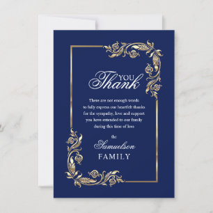 Sympathy Memorial Navy Blue Gold PHOTO Thank You Card