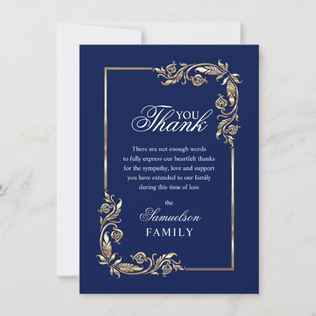 Sympathy Memorial Navy Blue Gold Thank You (Front)