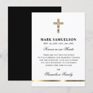 Sympathy Memorial Religious Cross White Gold Thank You Card