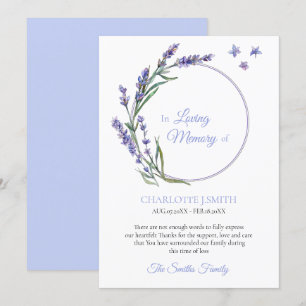 Sympathy Memory Lavender Flower Thank You Invitation