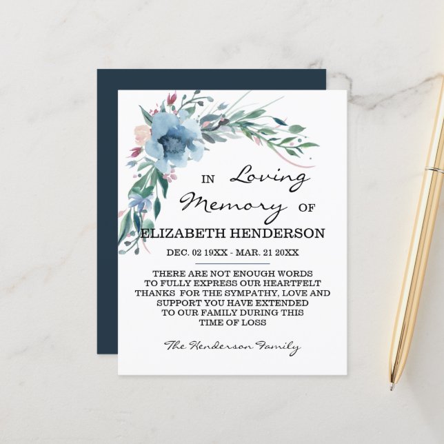 Sympathy Memory /Thank you. (Front/Back In Situ)